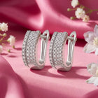 Glistening Triple Row Hoops Rhodium Plated