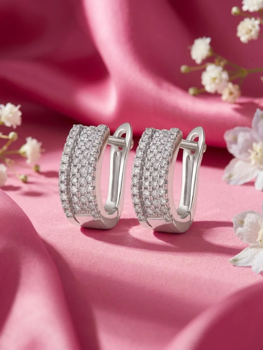 Glistening Triple Row Hoops Rhodium Plated