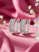 Glistening Triple Row Hoops Rhodium Plated