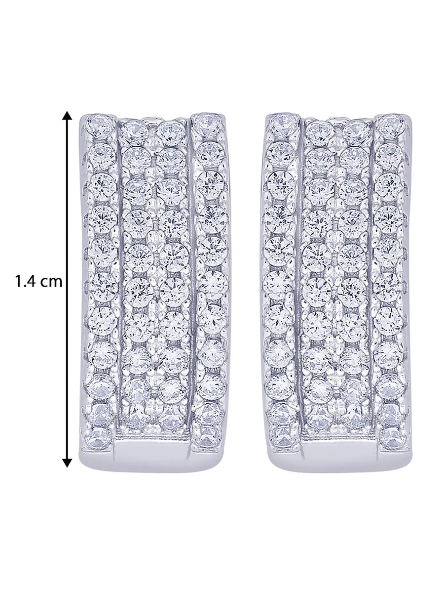 Glistening Triple Row Hoops Rhodium Plated