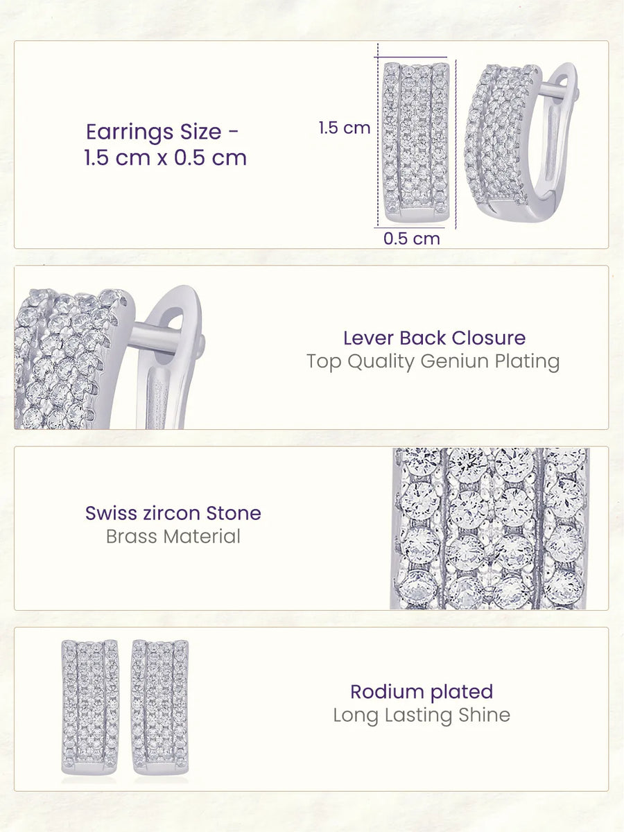 Glistening Triple Row Hoops Rhodium Plated