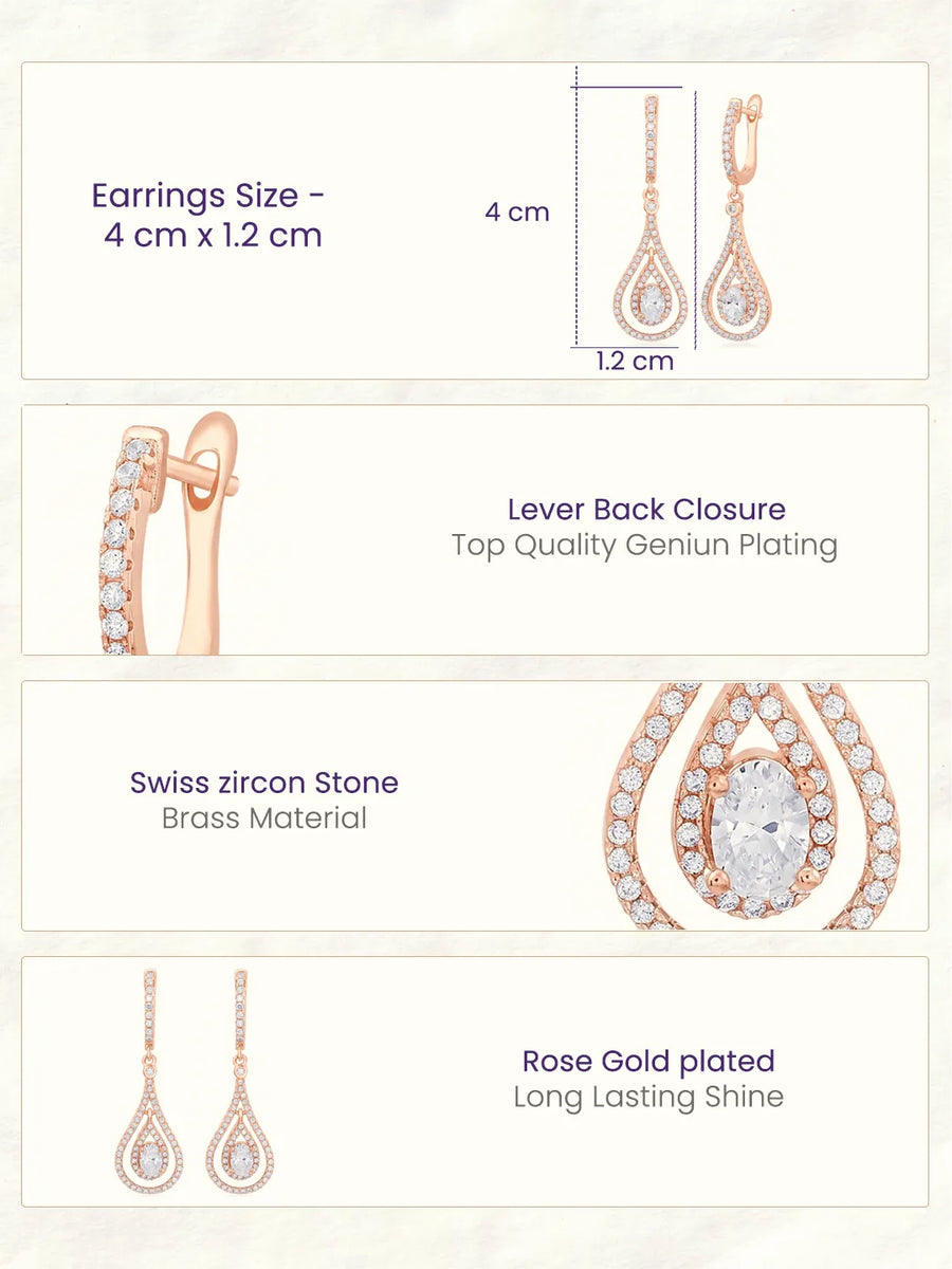 Nested Halo Drop Earrings Rose Gold Plated