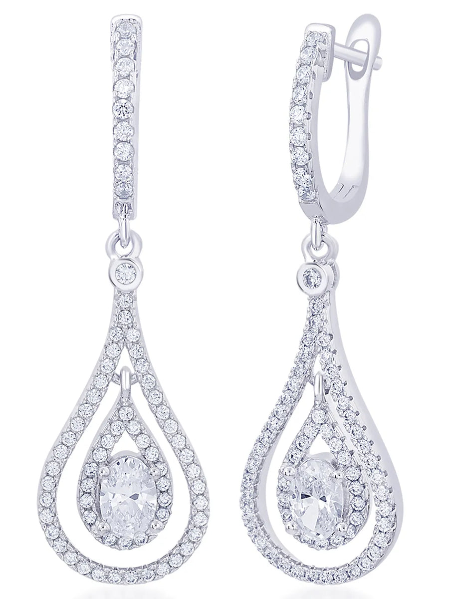 Nested Halo Drop Earrings Rhodium Plated