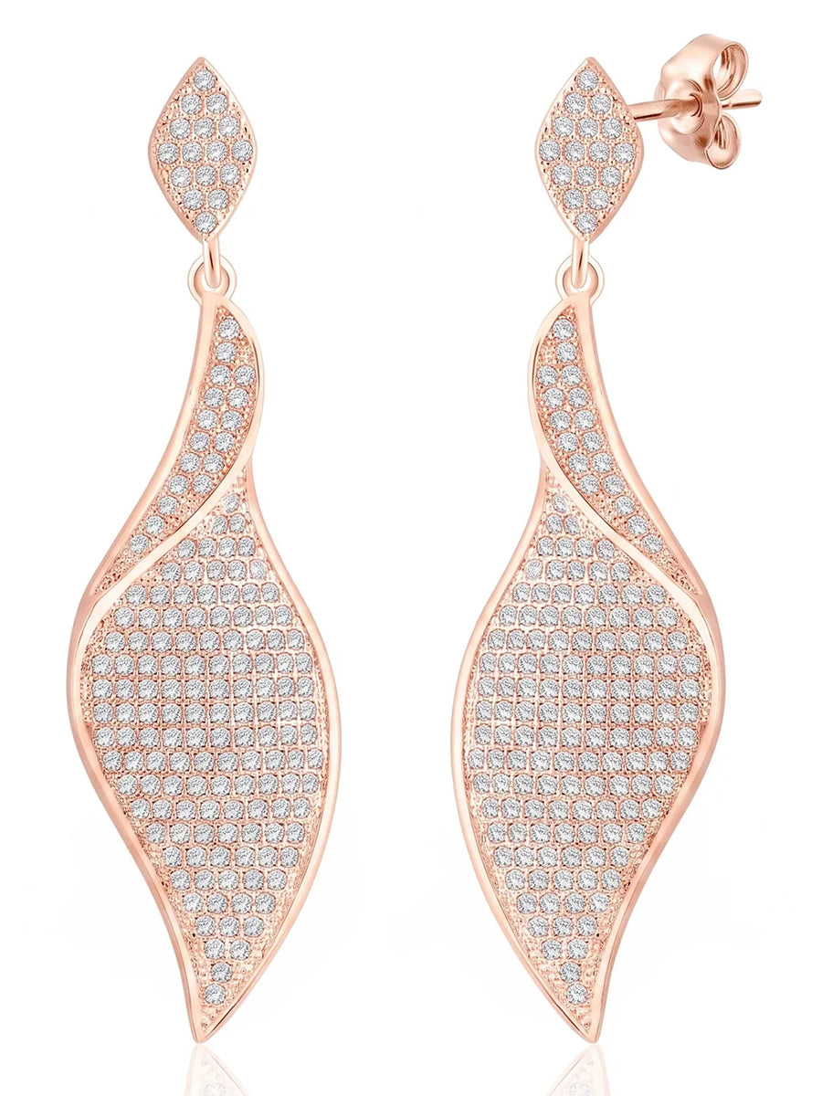 Flowing Leaf Drop Earrings Rose Gold Plated