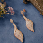 Flowing Leaf Drop Earrings Rose Gold Plated