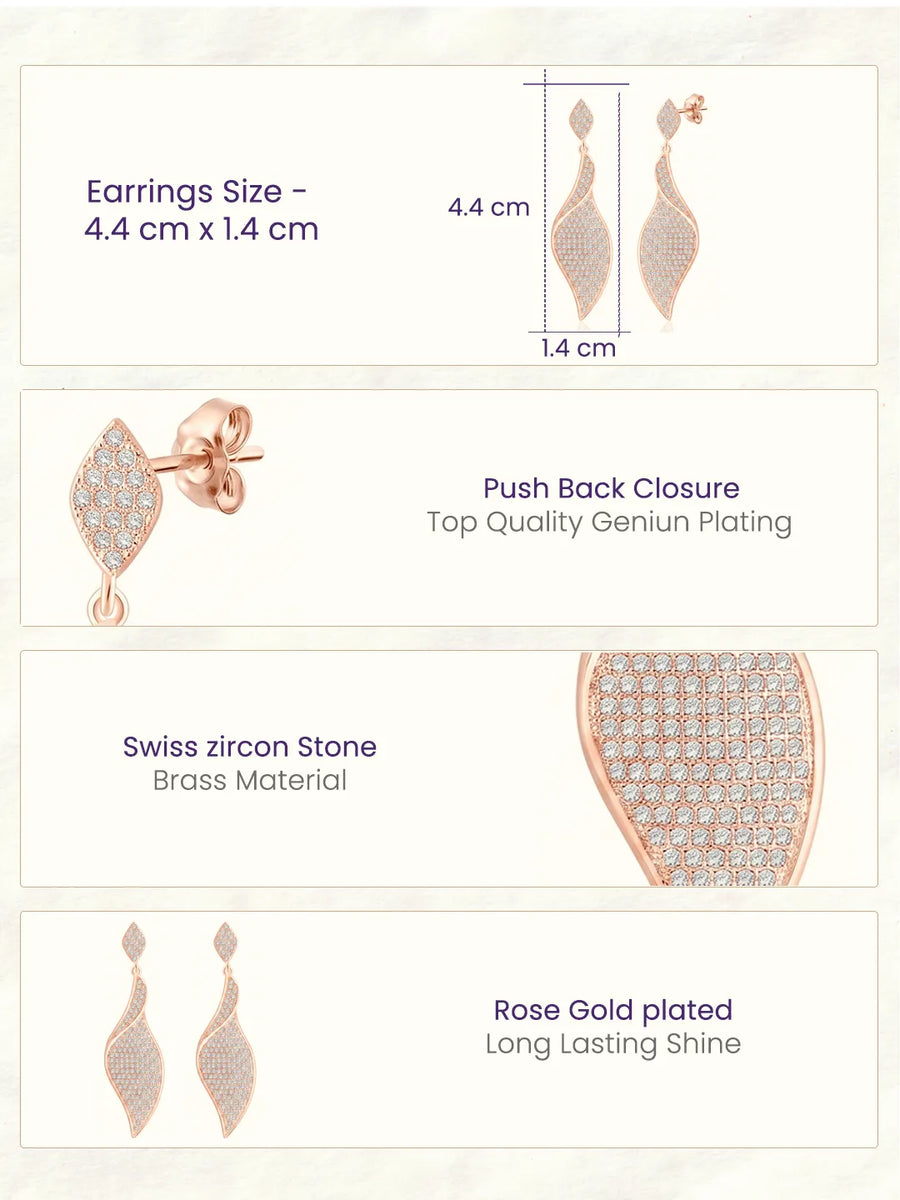 Flowing Leaf Drop Earrings Rose Gold Plated