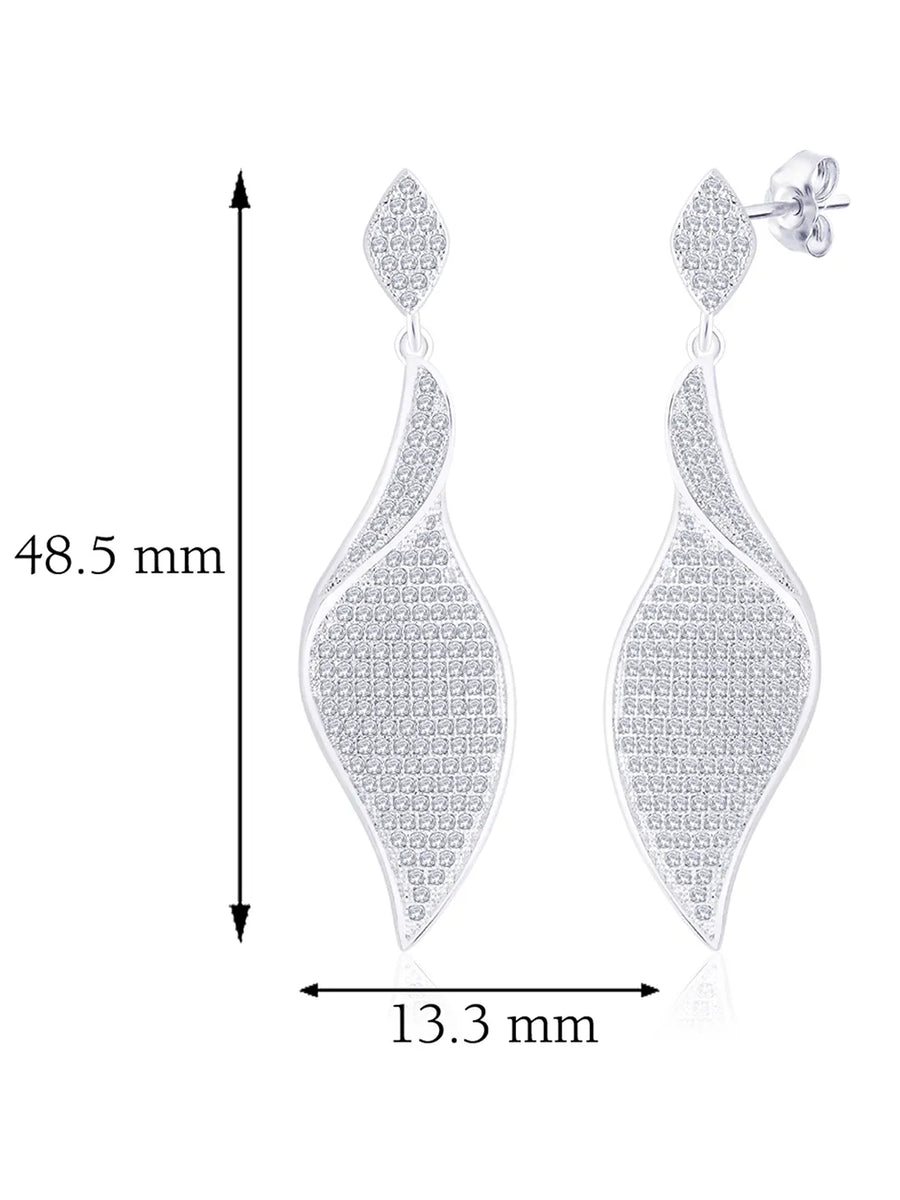 Flowing Leaf Drop Earrings Rhodium Plated