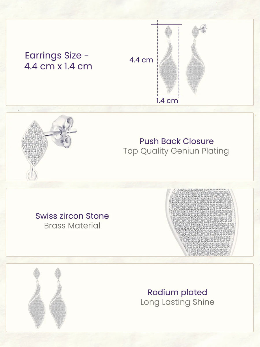 Flowing Leaf Drop Earrings Rhodium Plated
