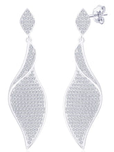 Flowing Leaf Drop Earrings Rhodium Plated