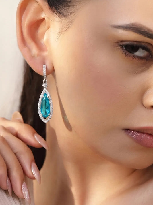 Glacial Blue Drop Earrings Rhodium Plated