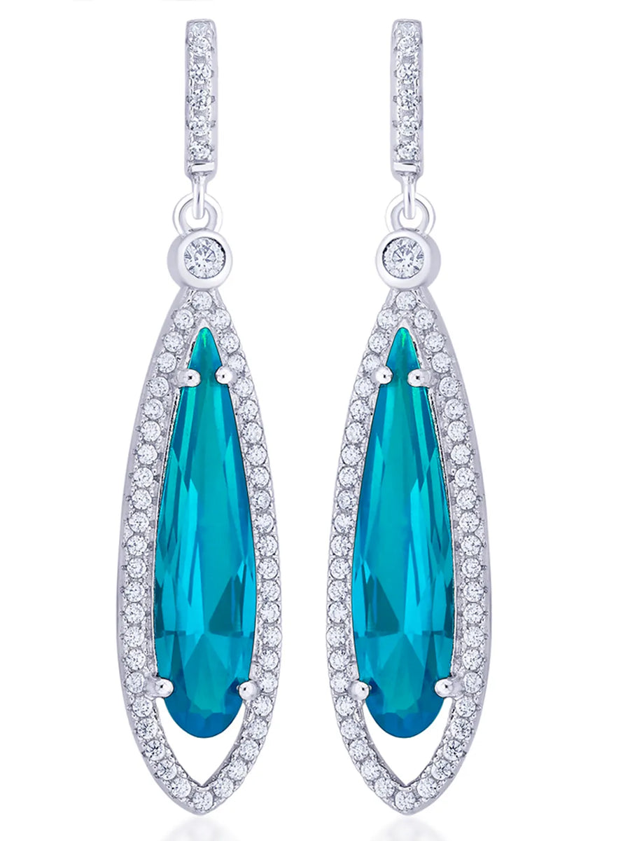 Glacial Blue Drop Earrings Rhodium Plated