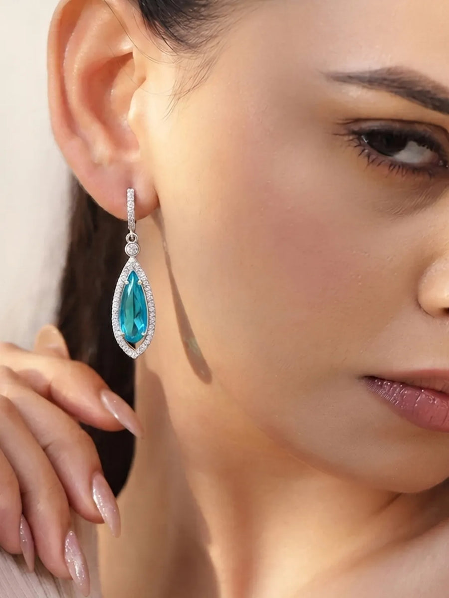 Glacial Blue Drop Earrings Rhodium Plated