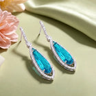 Glacial Blue Drop Earrings Rhodium Plated