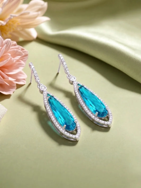 Glacial Blue Drop Earrings Rhodium Plated