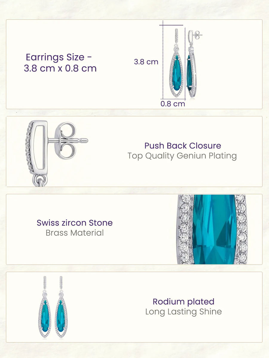 Glacial Blue Drop Earrings Rhodium Plated