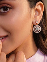 Double Ring Drop Earrings Rose Gold Plated