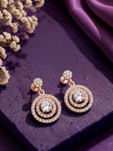 Double Ring Drop Earrings Rose Gold Plated