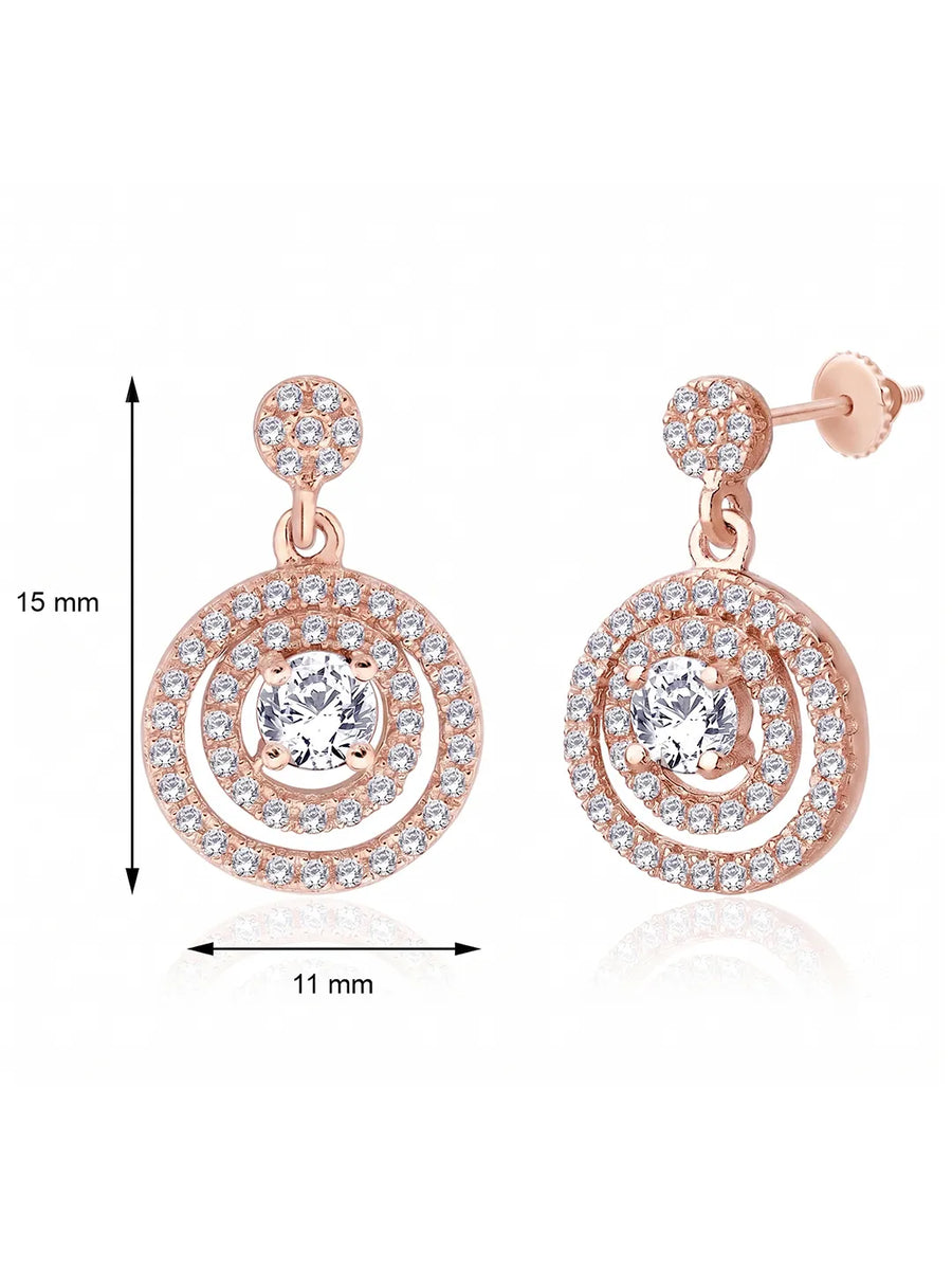 Double Ring Drop Earrings Rose Gold Plated