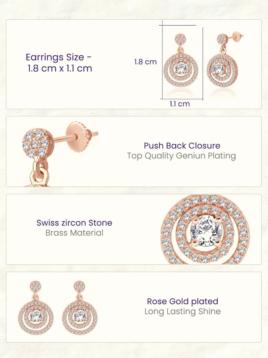 Double Ring Drop Earrings Rose Gold Plated