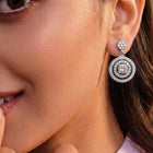 Double Ring Drop Earrings Rhodium Plated