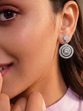 Double Ring Drop Earrings Rhodium Plated