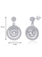 Double Ring Drop Earrings Rhodium Plated