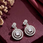 Double Ring Drop Earrings Rhodium Plated