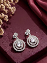 Double Ring Drop Earrings Rhodium Plated