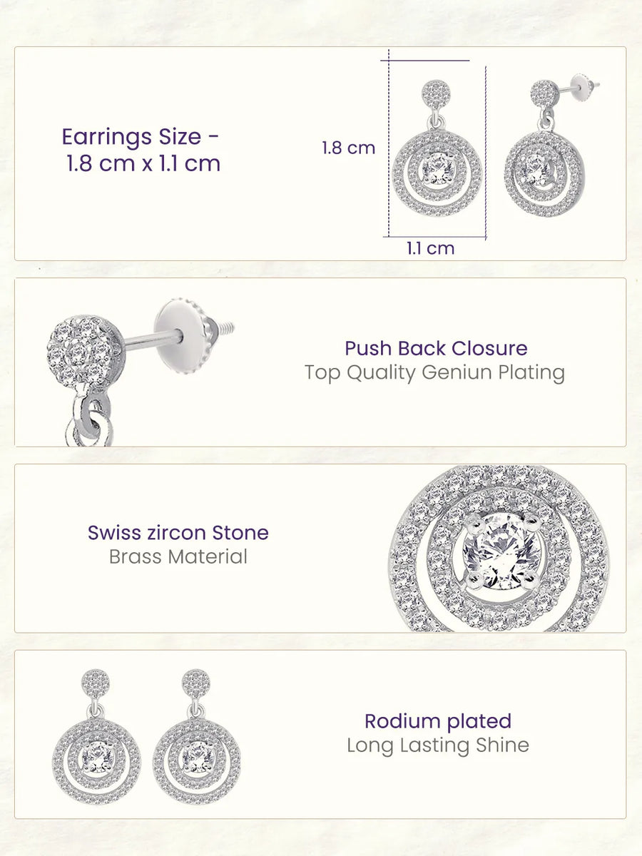 Double Ring Drop Earrings Rhodium Plated