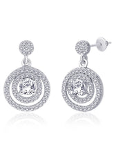 Double Ring Drop Earrings Rhodium Plated