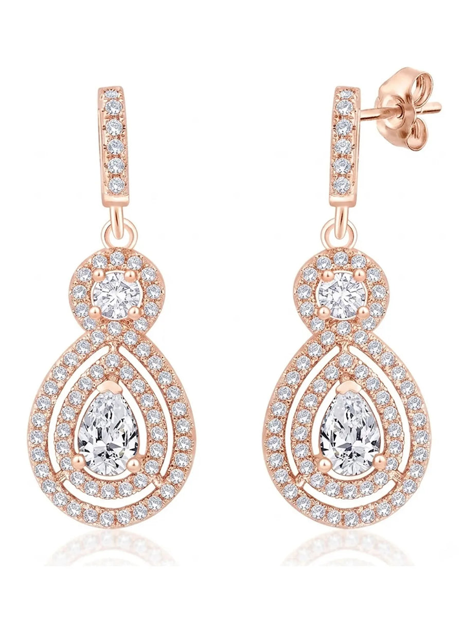 Classic Pear Halo Earrings Rose Gold Plated