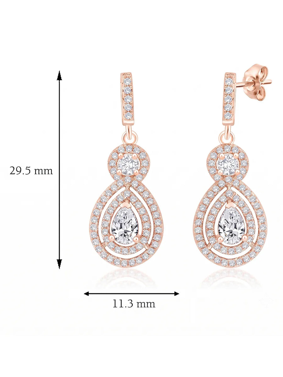 Classic Pear Halo Earrings Rose Gold Plated