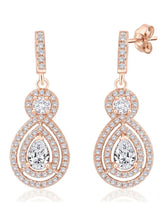 Classic Pear Halo Earrings Rose Gold Plated