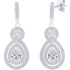Classic Pear Halo Earrings Rhodium Plated