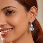 Classic Pear Halo Earrings Rhodium Plated