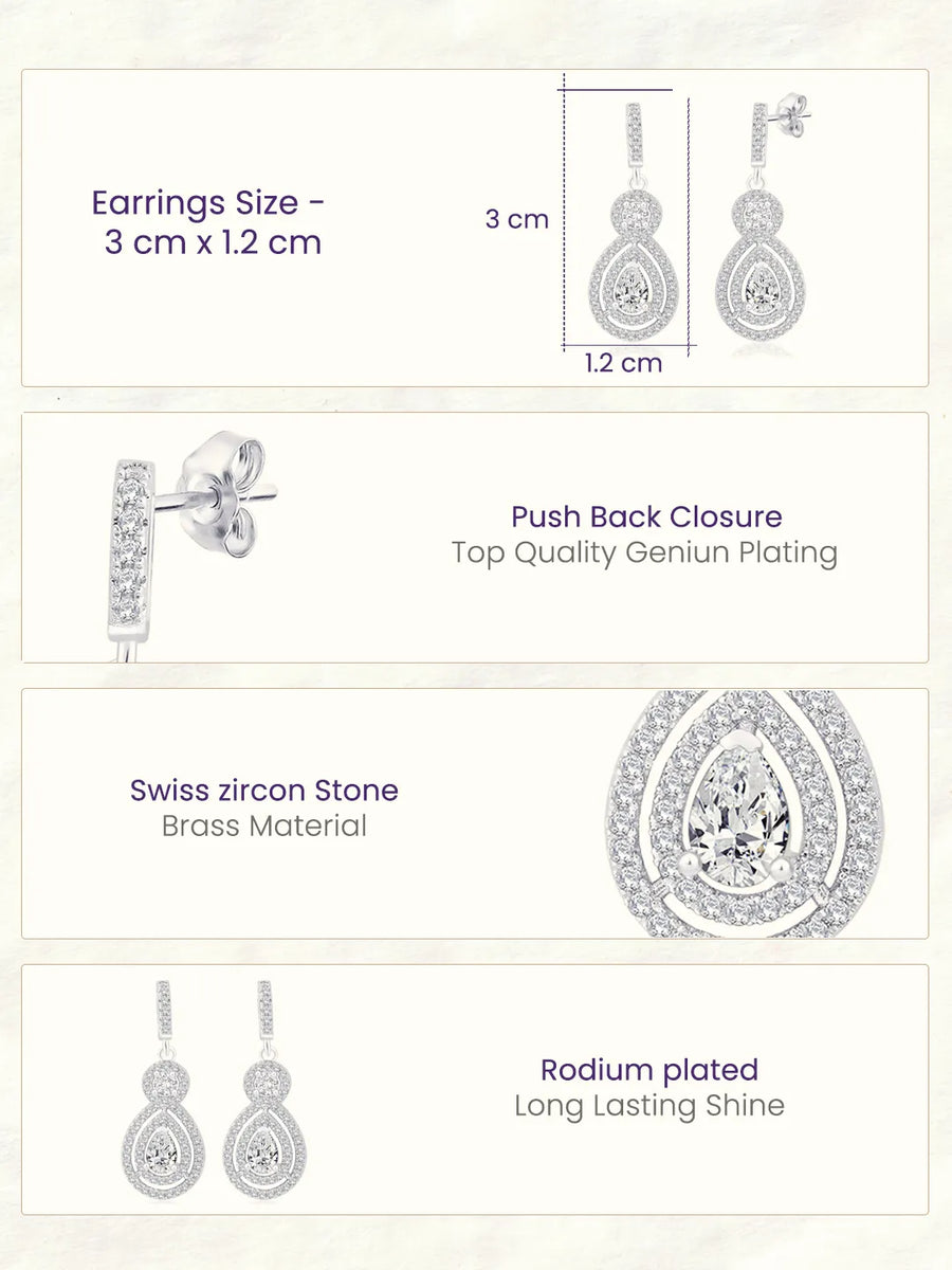 Classic Pear Halo Earrings Rhodium Plated