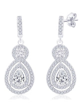 Classic Pear Halo Earrings Rhodium Plated