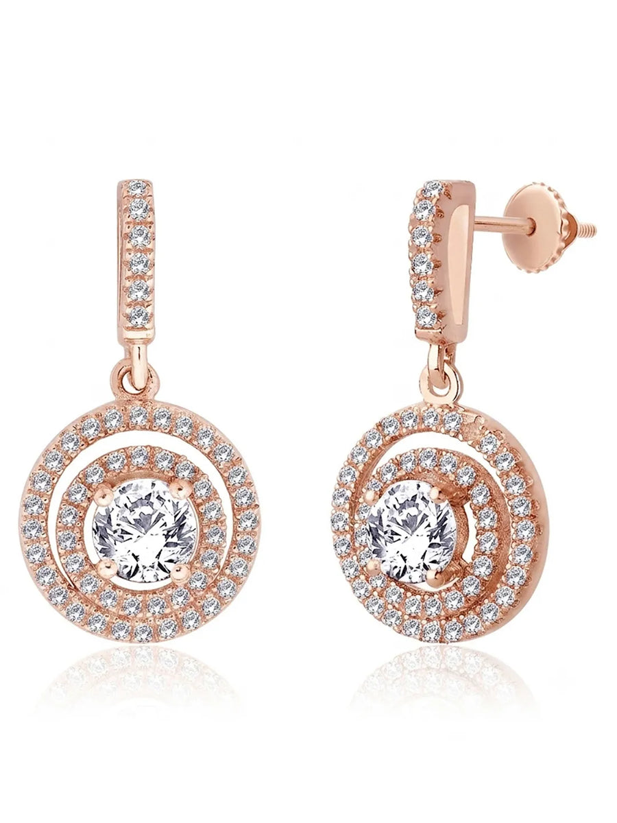 Stellar Halo Drop Earrings Rose Gold Plated