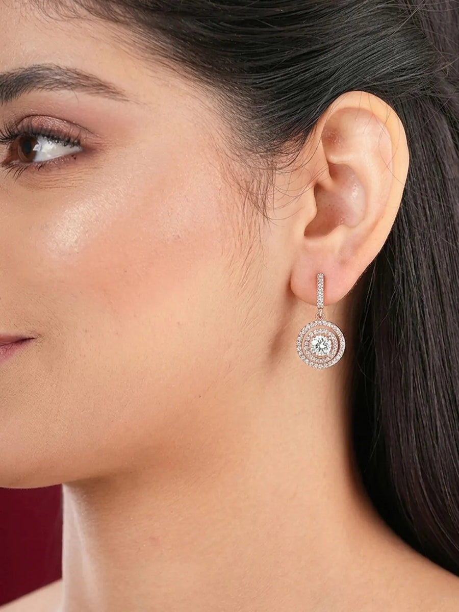 Stellar Halo Drop Earrings Rose Gold Plated