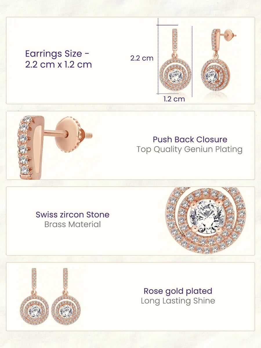 Stellar Halo Drop Earrings Rose Gold Plated