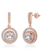 Stellar Halo Drop Earrings Rose Gold Plated