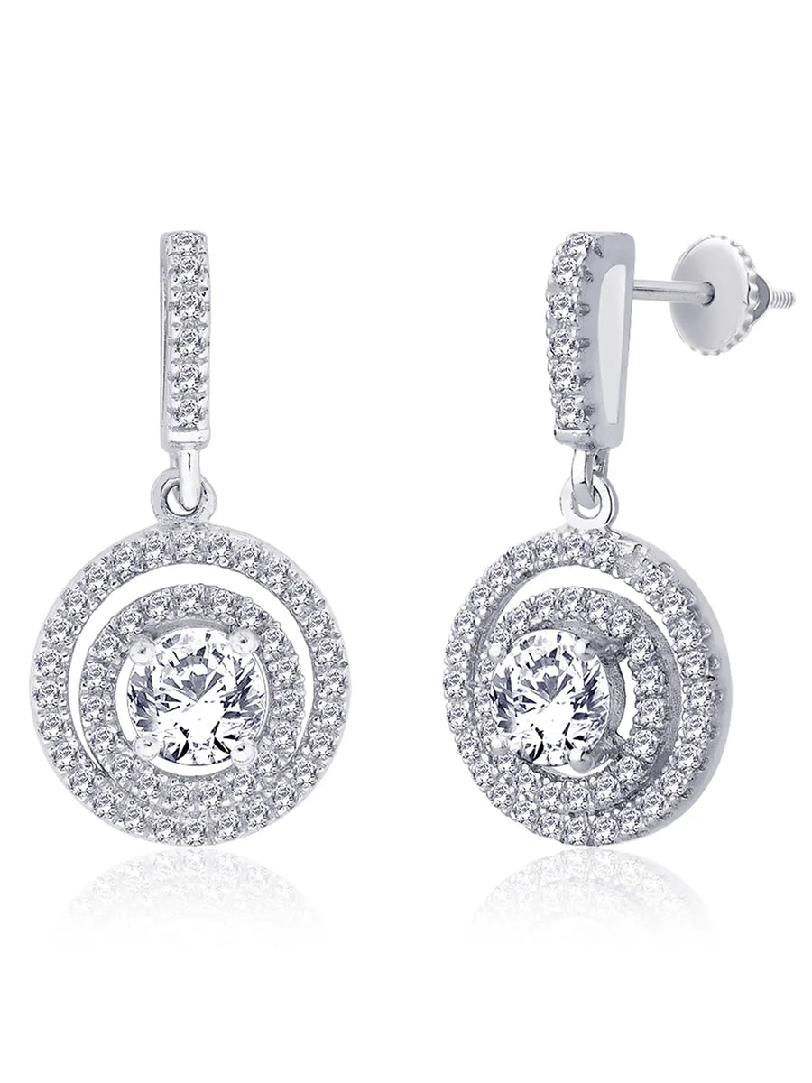 Stellar Halo Drop Earrings Rhodium Plated