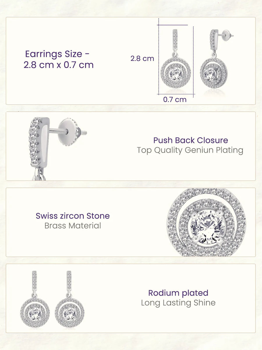 Stellar Halo Drop Earrings Rhodium Plated