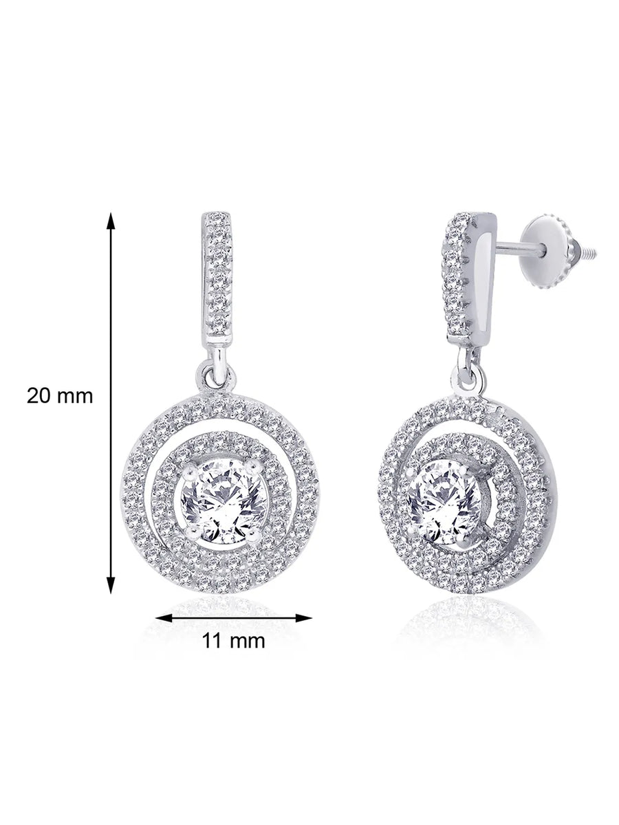 Stellar Halo Drop Earrings Rhodium Plated
