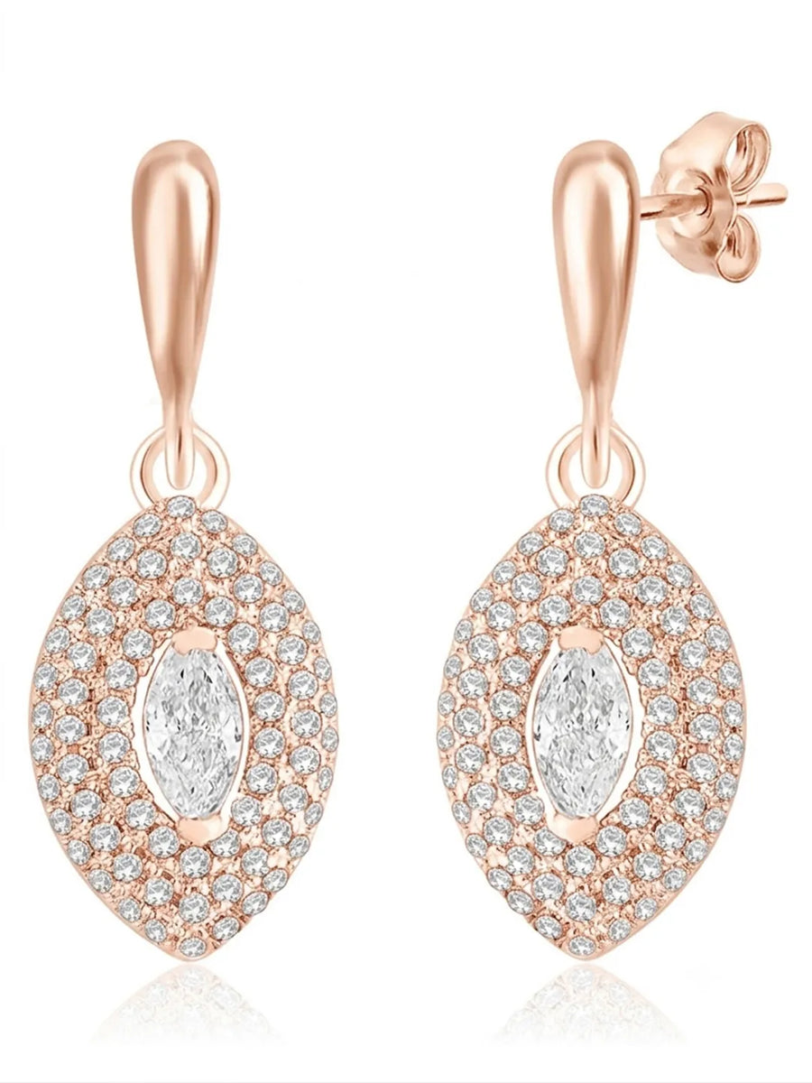Elegant Marquise Drop Earrings Rose Gold Plated
