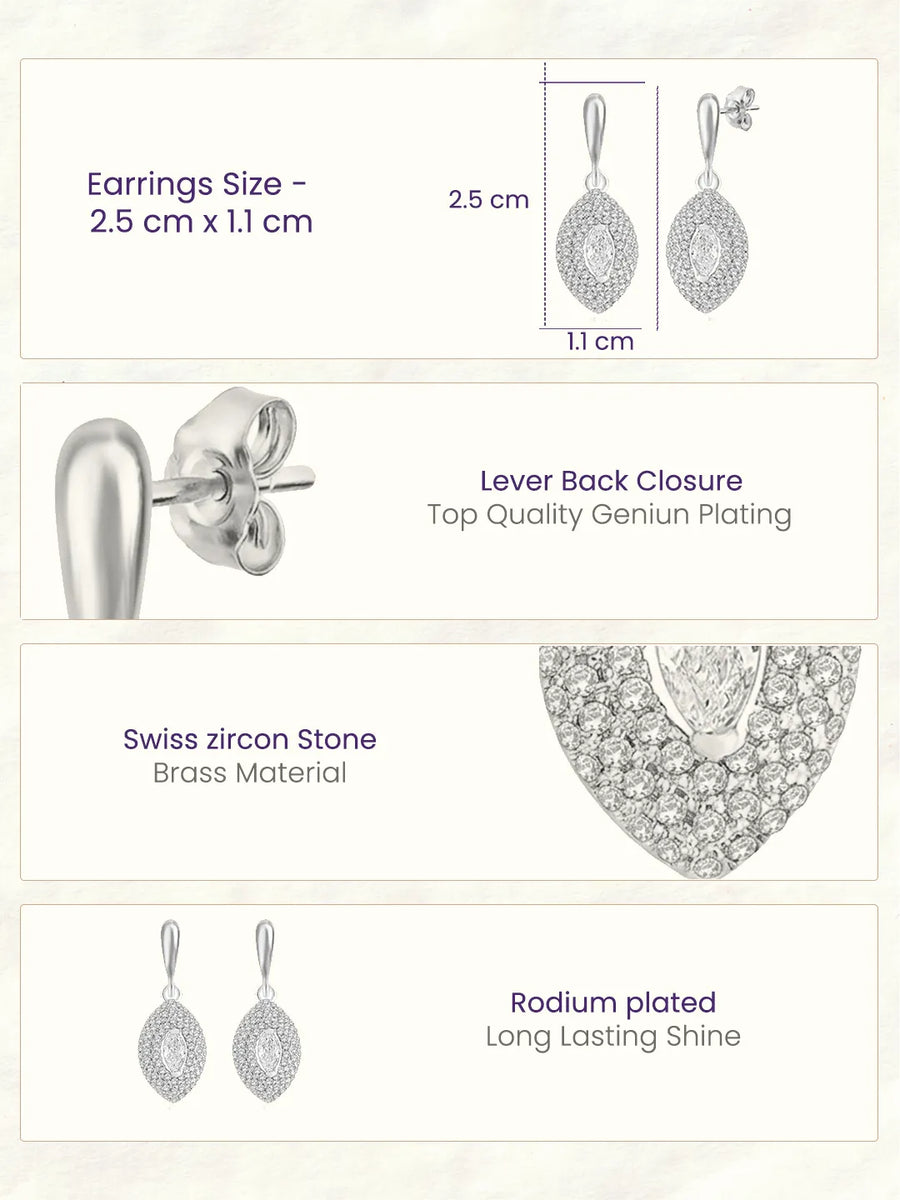 Elegant Marquise Drop Earrings Rhodium Plated