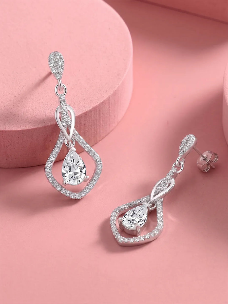 Imperial Drop Earrings Rhodium Plated