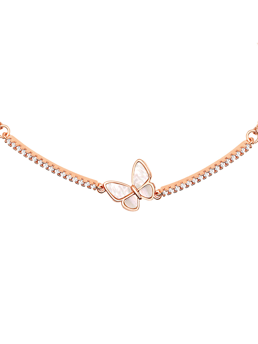 Butterfly Whispers Rose Gold Mother of Pearl Adjustable CZ Bracelet