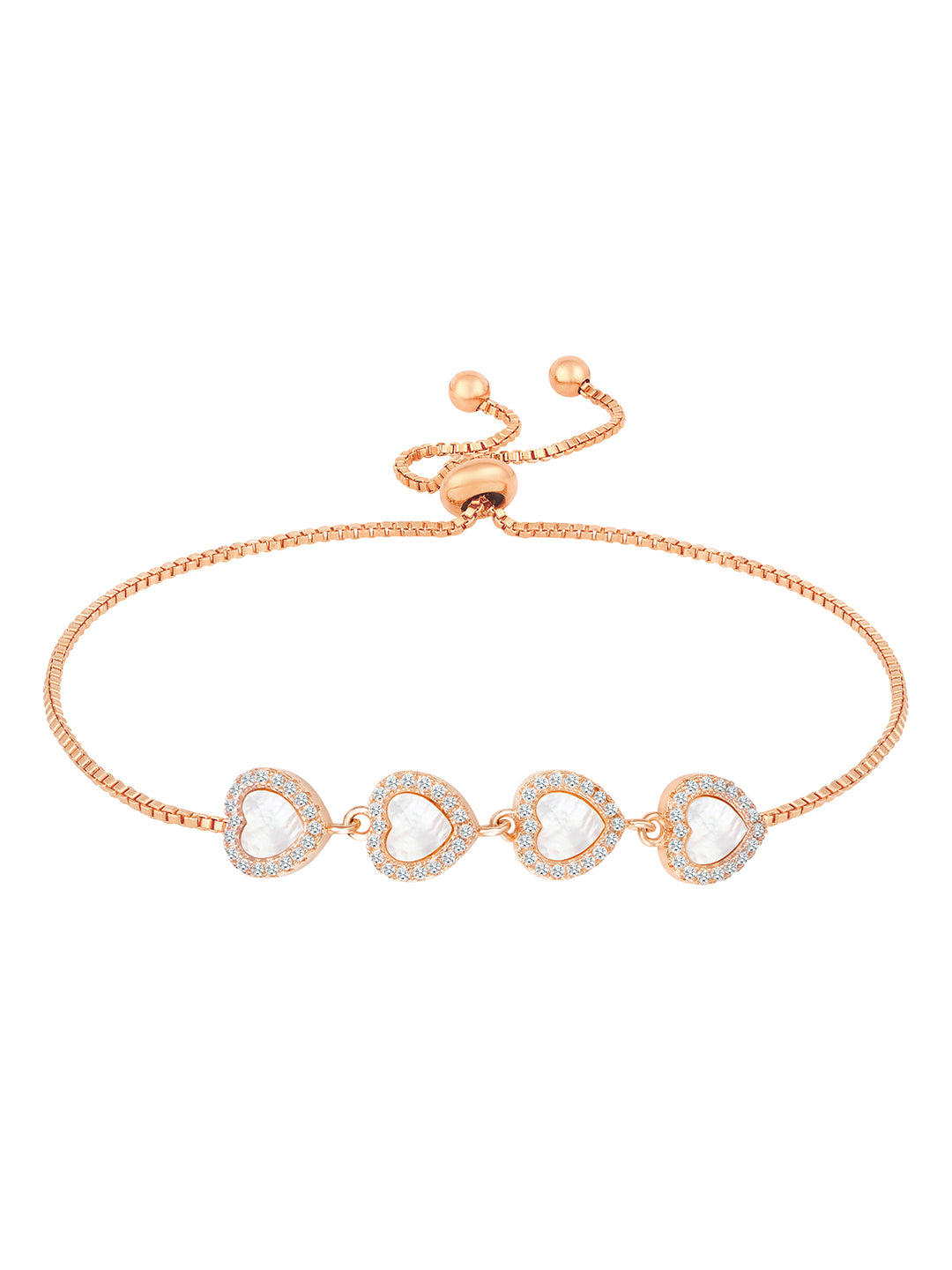 Romantic Hearts Mother of Pearl Rose Gold Adjustable CZ Bracelet