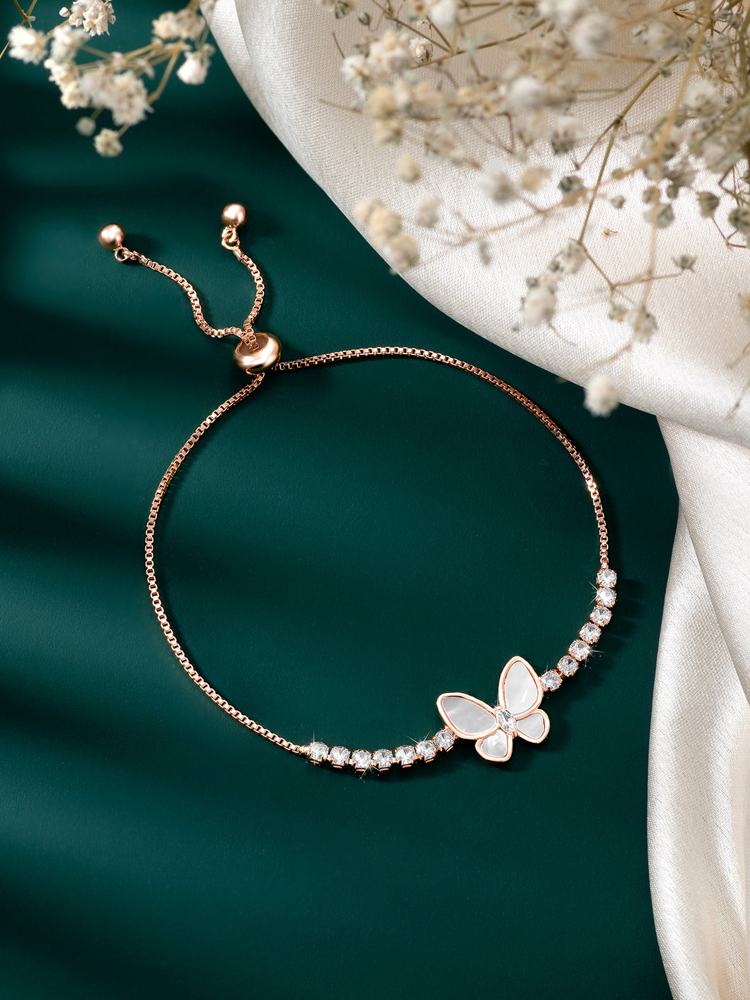 Butterfly Dreams Rose Gold Plated Mother of Pearl Adjustable CZ Bracelet